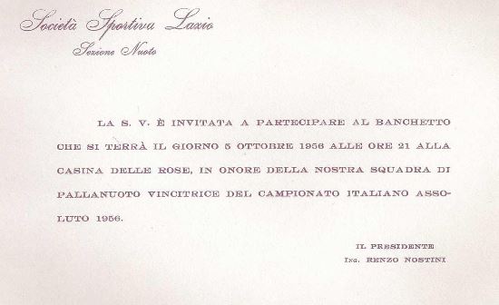 Invito al Banchetto dei Campioni del 1956
