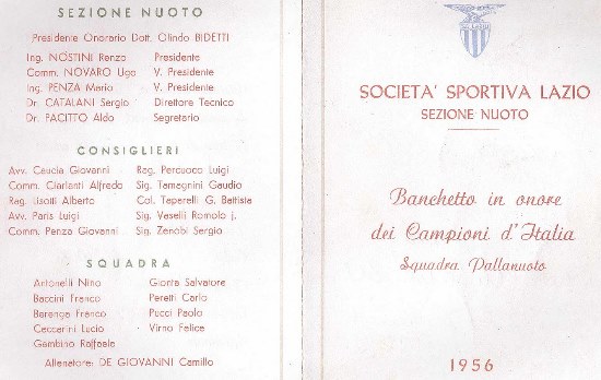 1956 – Il menu dei Campioni