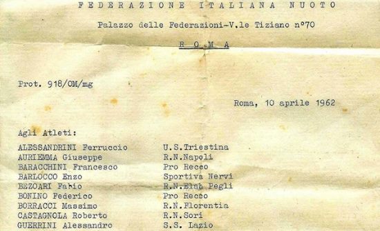 10/04/1962 – Convocazione della Nazionale Senior